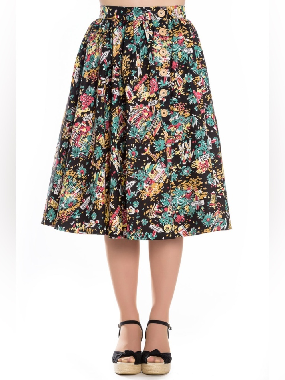 Hell Bunny Monte Carlo Circle Skirt Size Large Black 50s Inspired Rockabilly
